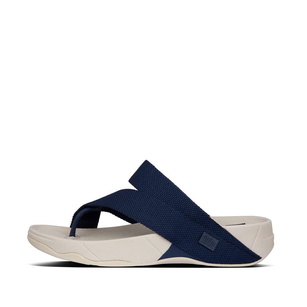 Fitflop Mens Sandals Navy/Beige - Sling Weave Toe-post - 18KMJPEQD